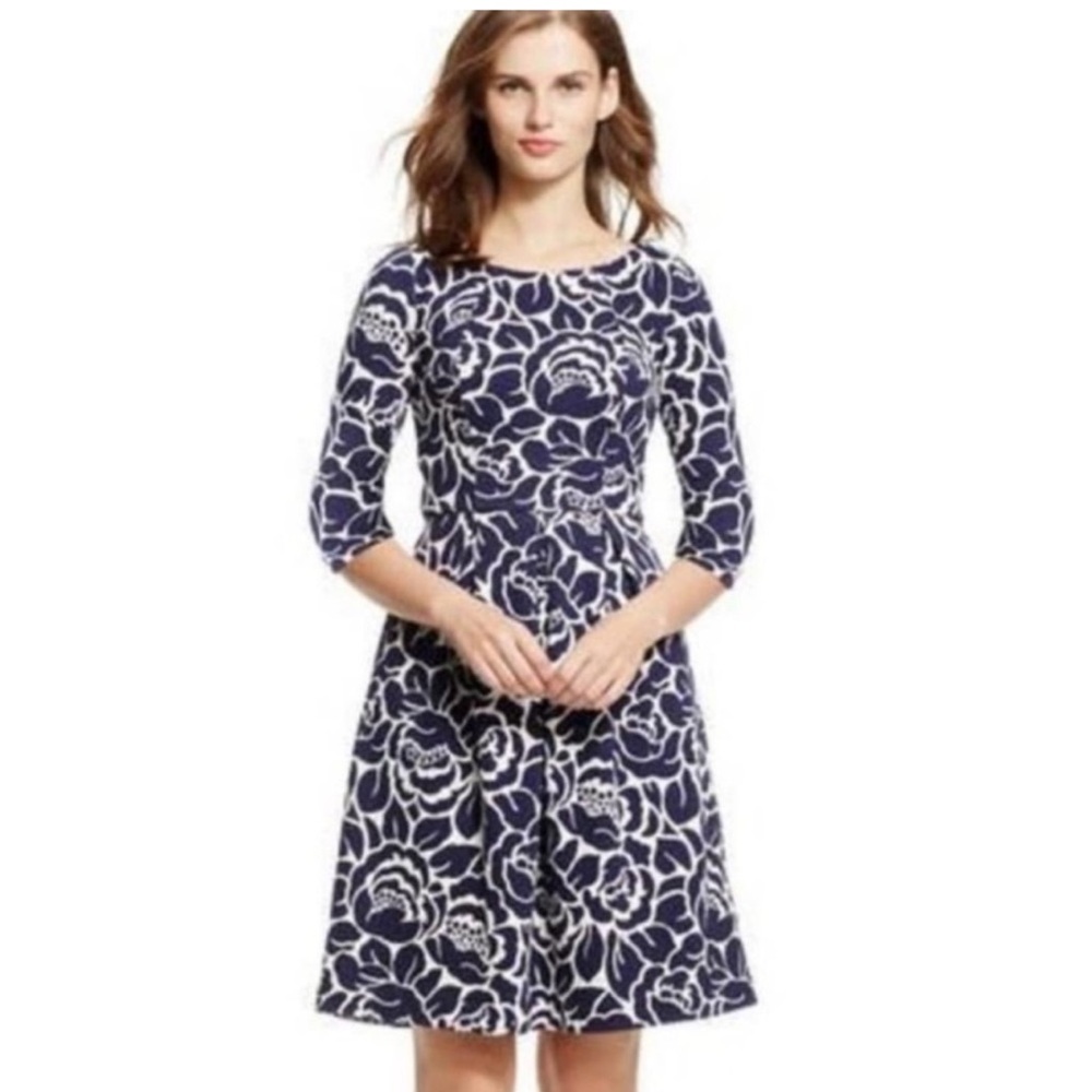 BODEN size 8 Navy & Pink Peony Floral Ponte Jacquard Lindsey Dress ❤️Stunning